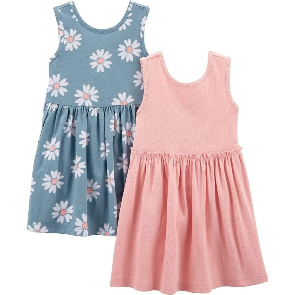 Girls Short-Sleeve and Sleeveless  Dress Sets, Pack of 2